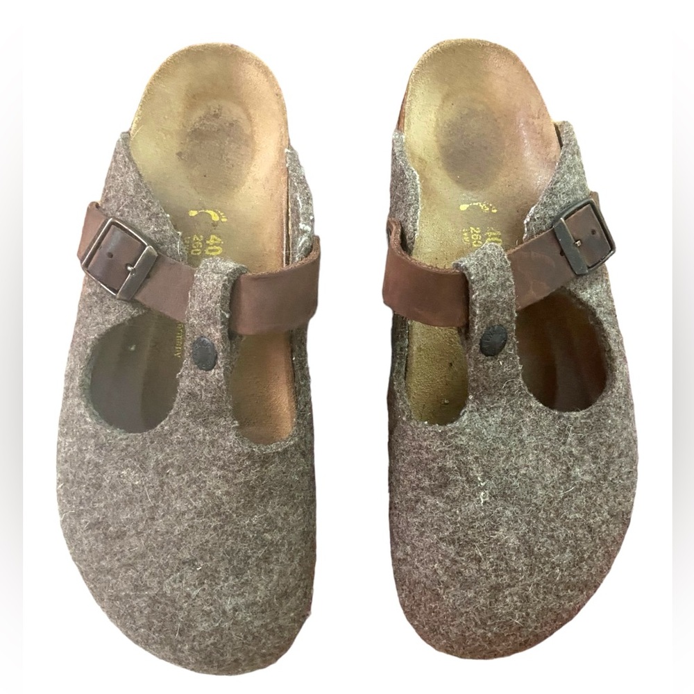 Birkenstock Gray and Brown Mules